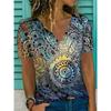 Vintage Women 3D Print T Shirt Short Sleeve V Neck Tops Comfortable T-shirts