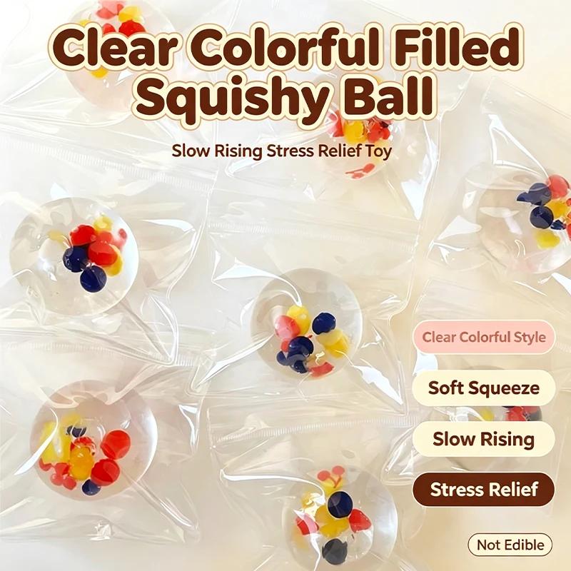 Transparent Maltose Filled Squishy Ball Slow Rising Soft Squeeze Fidget Toy Stress Relief Sensory Decompression Toy Daily Use