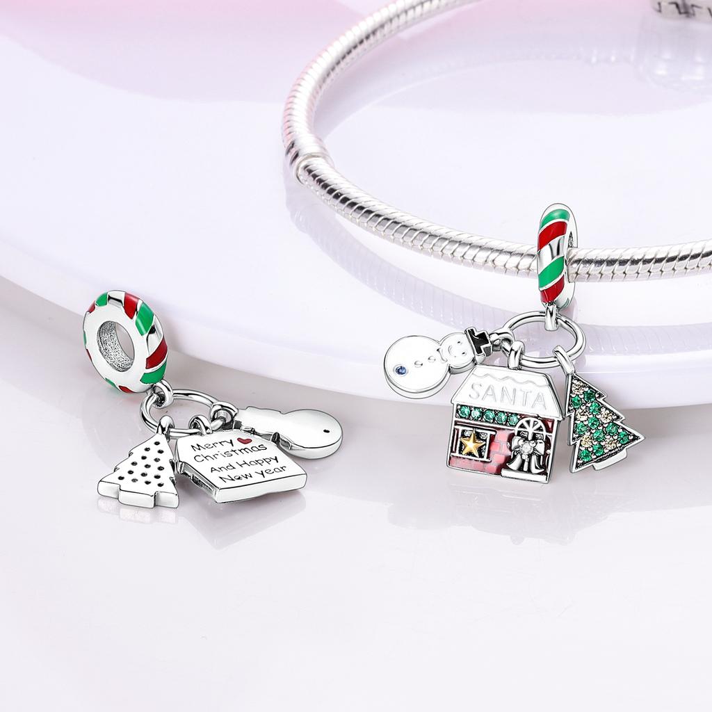 Charms Winter Christmas Elk Santa Claus Beads Copper Plated Fit Original Pan Bracelet Pendants Making Fashion Jewelry