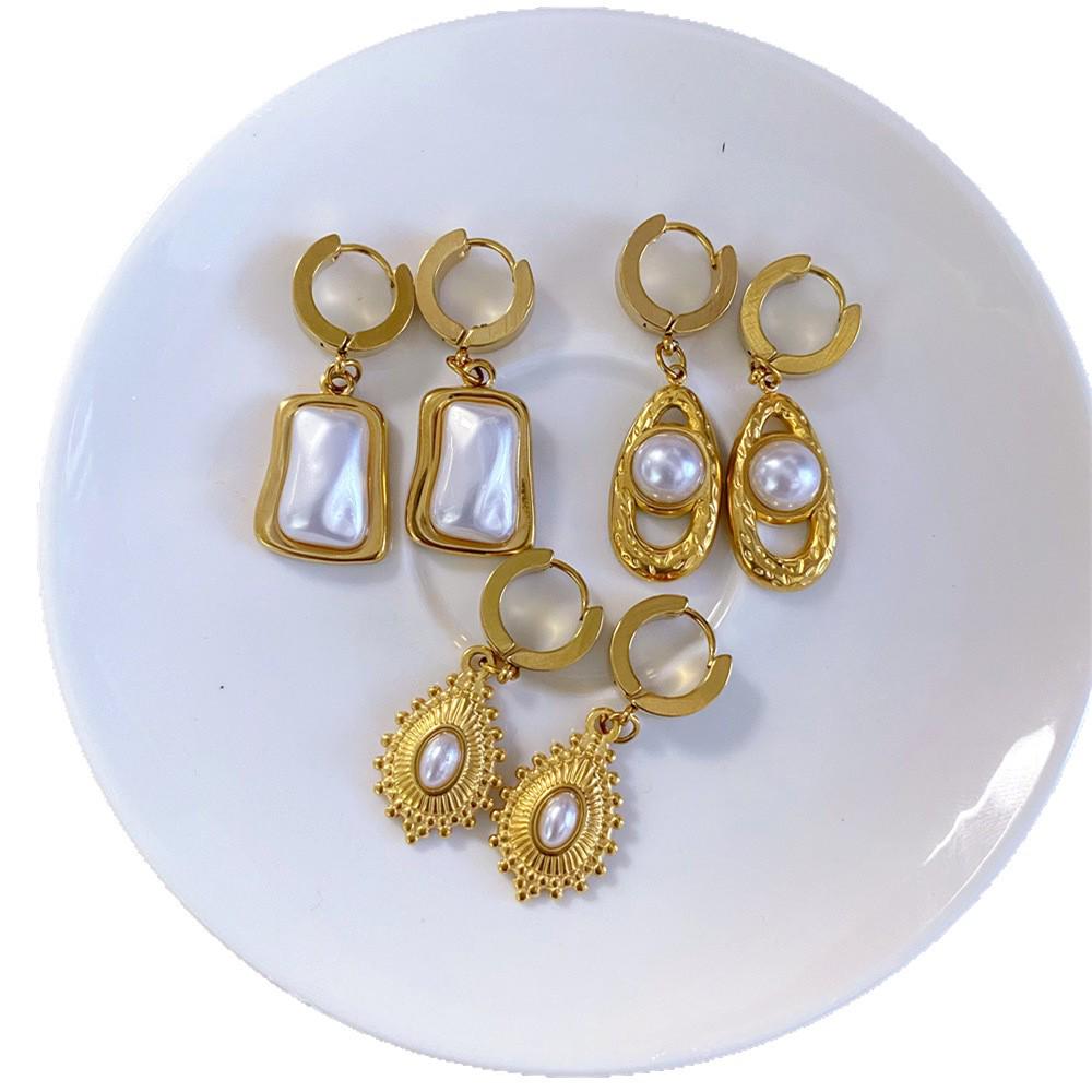 European Baroque Faux Pearl Teardrop Hoop Earrings - Unique Geometric Design
