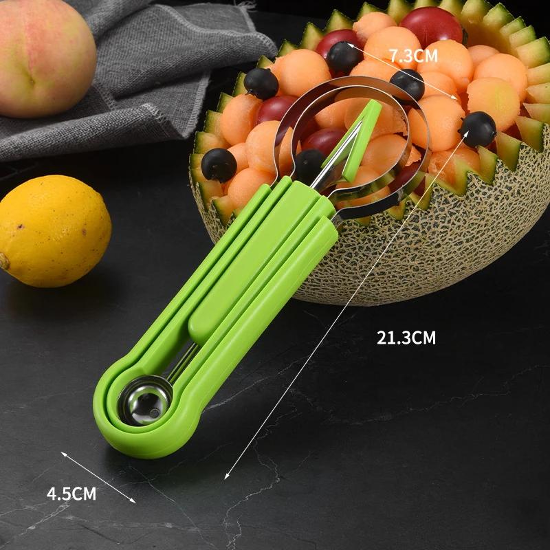 

Stainless Steel 3 In 1 Melon Slicer Cutter Scoop Digger Ball Spoon Carving Knife Fruit Vegetable Separator Kitchen Gadgets Tools зелёный