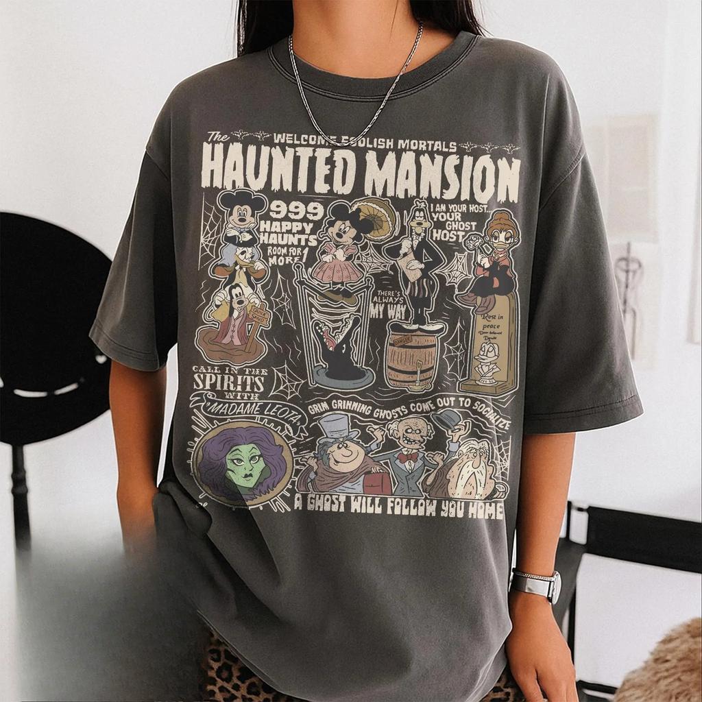 2026 New Halloween Haunted House Welcome Silly Mortal Print Womens TShirt Easy Fashion Plus Size Short Sleeve