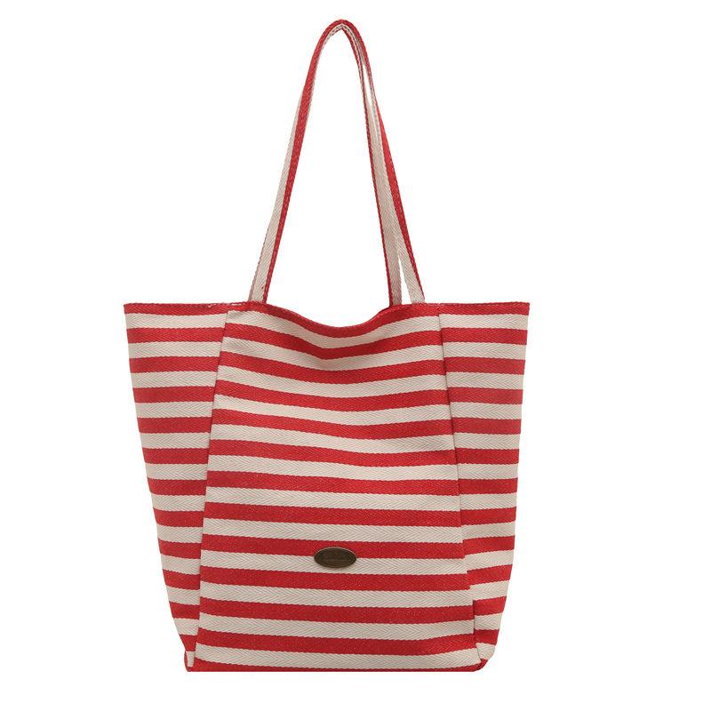 2025 Autumn Stripe Cloth Bag, Korean Ins Lazy Wind Tote Bag Student Large Capacity Casual Shoulder Bag Female