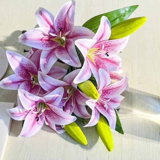 Artificial Lily Flowers with 2 Heads Full Bloom And 1 Bud Long Stem Fake Lilies Bouquet for Wedding Floral Arrangements Spring Home Table Centerpiece