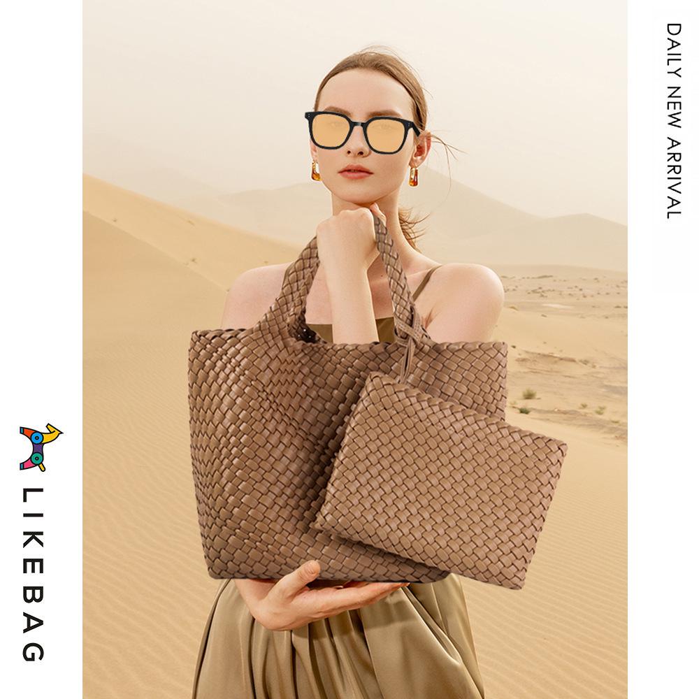 New 2022 Large Capacity PU Woven Tote Bag - Trendy Cross-Border Business & Casual Mother-Child Handbag