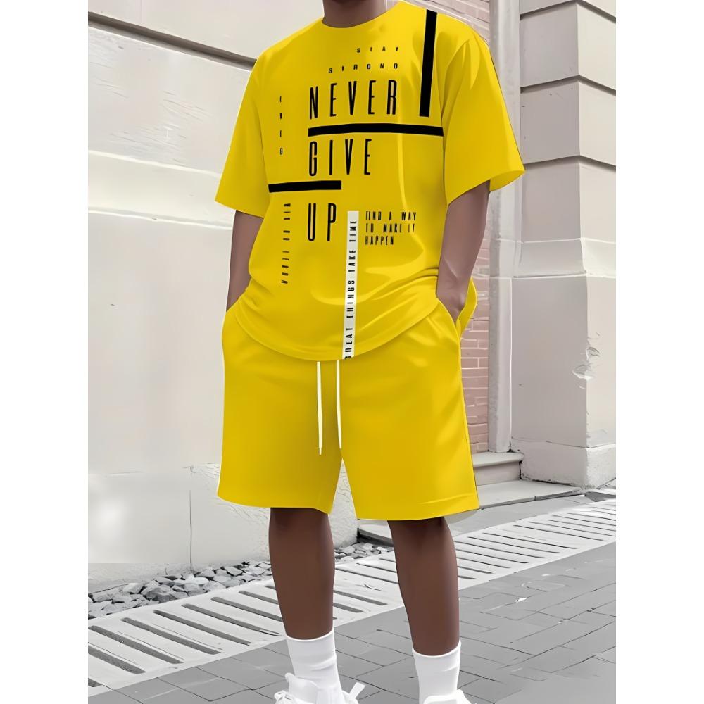 Herren Atmungsaktives Lässiges Kurzarm-Shorts-Set 3D-Bedruckt Outdoor Urban Street Top Shorts Lässiges Zweiteiler-Set