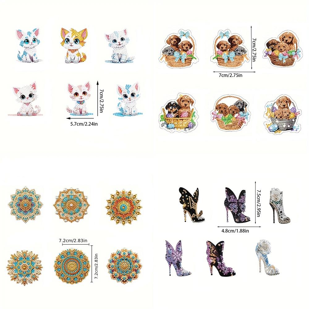 6Pcs/SetDIY Diamond Painting Keychain - Animal, Mandala Pattern, DIY Decoration, Diamond Kit Craft Supplies,