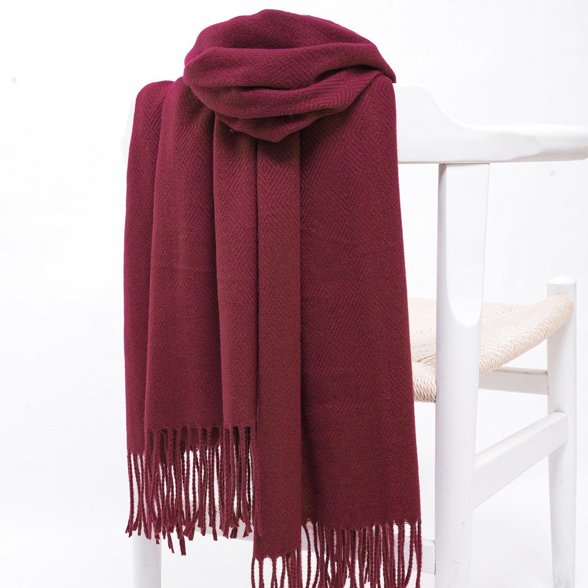 

Женский осенне-зимний шарф из кашемира, утолщенный, теплый, однотонный, пашминовый, модная шаль с кисточками 180cm бордовый