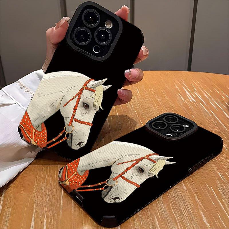 White Dragon Horse Pattern Phone Case Suitable for iPhone 17 16 15 14 13 12 11 Pro/Max/Plus Anti Drop and Shockproof Back Cover