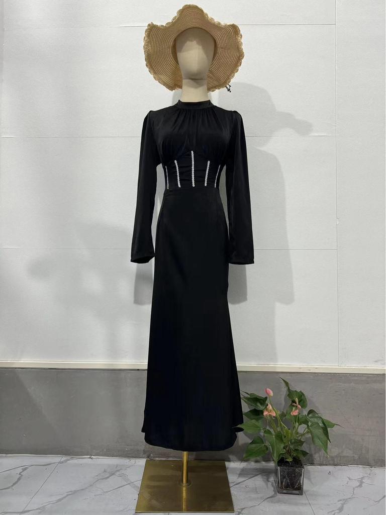 Rochie de primăvară 2025, cu mânecă lungă, plisată, cu bretele, cu fustă neregulată, pentru femei