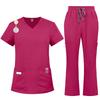 Summer Work Uniform Set Women Thin Pants Quick Dry V Neck Short Sleeve Top Home Outerwear