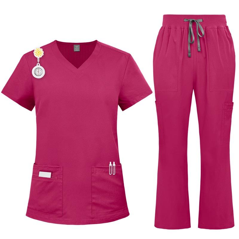 Summer Work Uniform Set Women Thin Pants Quick Dry V Neck Short Sleeve Top Home Outerwear