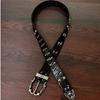 Gothic Style Women's Studded Belt Double Row Hole Waist Sash Secure Nonslip Clasp PU Leather Fashion Accessory