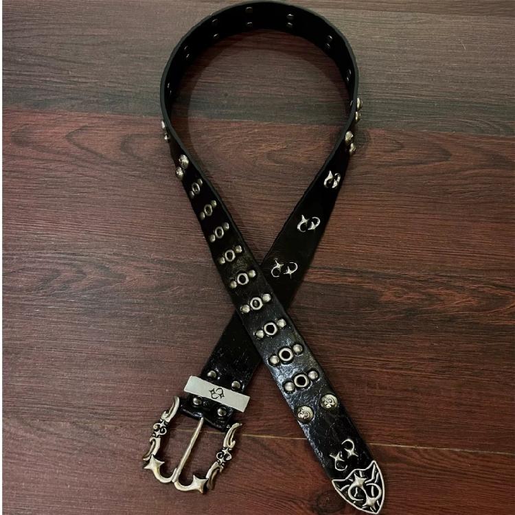 Gothic Style Women's Studded Belt Double Row Hole Waist Sash Secure Nonslip Clasp PU Leather Fashion Accessory