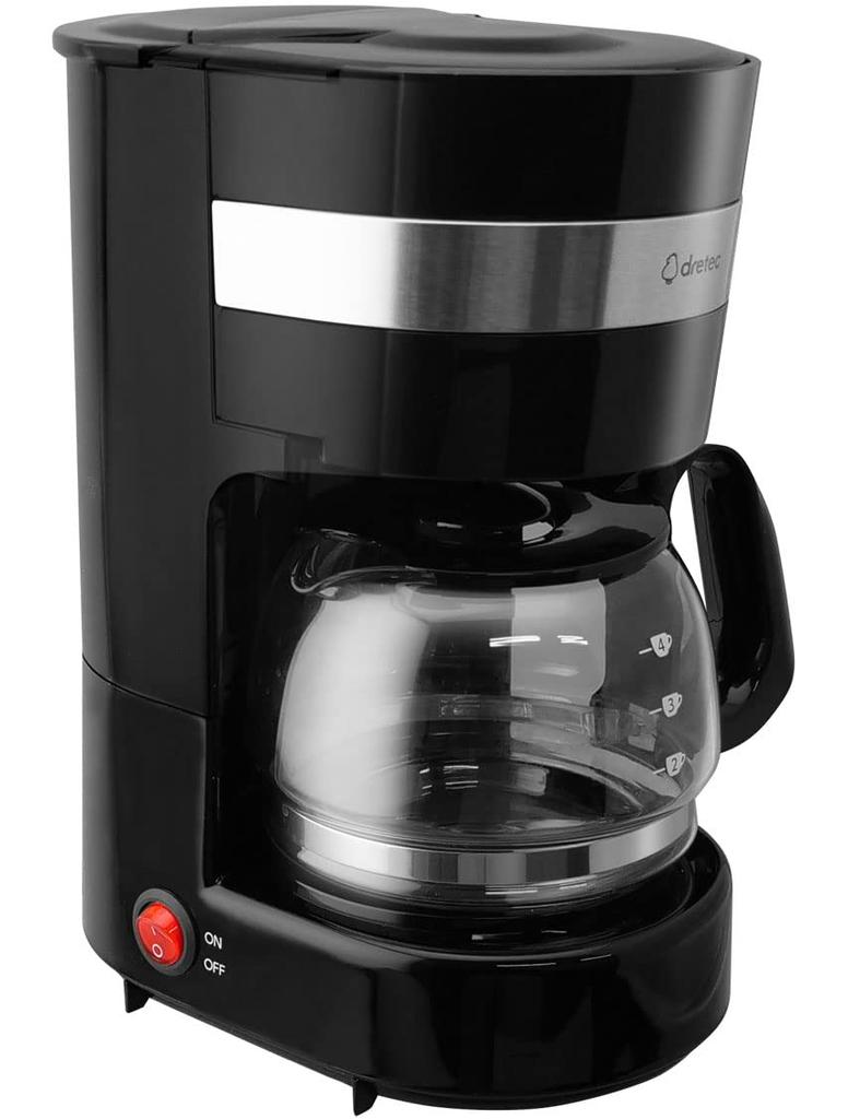 Dretec CM-101 Fully Automatic Drip Coffee Maker, Single-Serve, Small, 4-Cup Capacity, 0.65L, Two-Level Strength Adjustment, Glass Server, Black