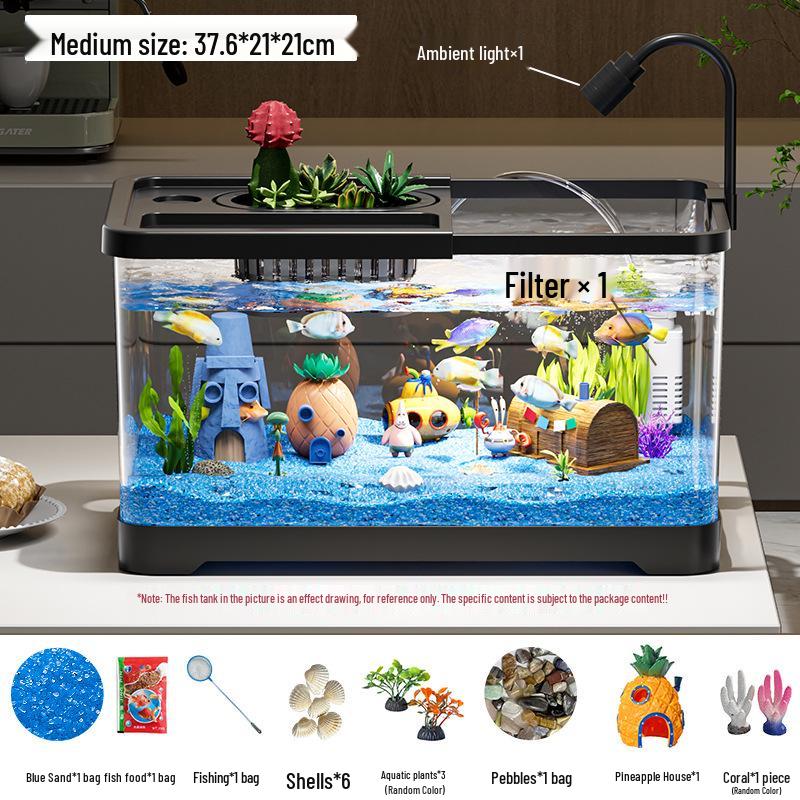 Eco-Friendly Desktop Goldfish Tank with Integrated Filter & Aerator for Living Room – Betta Fish Landscaping Aquarium