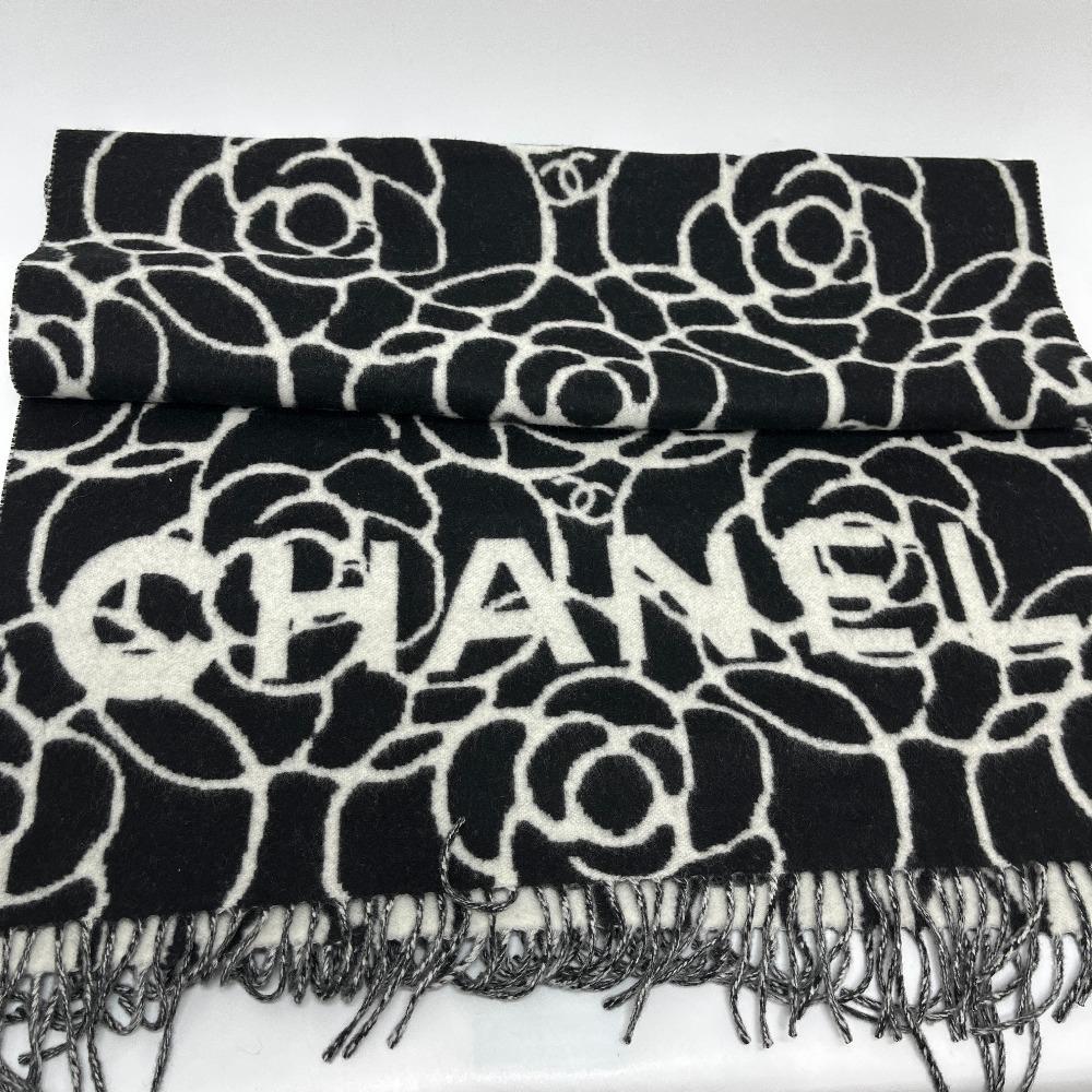 Chanel Camellia CC Mark Large Format Muffler Scarf Cashmere Black/White Unused