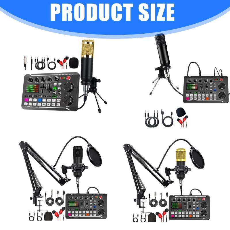 Professional F998 Sound Card & BM800 pickup Set with Wind Screen & Adjustable Stand for Podcasting Music Recording