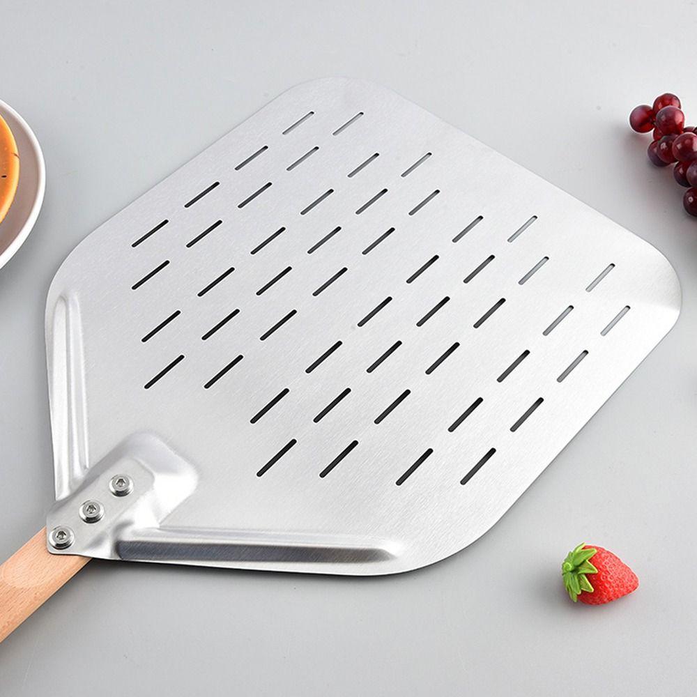 12 Inch Pizza Shovel Stainless Steel Wooden Handle Pizza Turning Tool Anti-scalding Perforated Bakeware Maker Pizza Turning