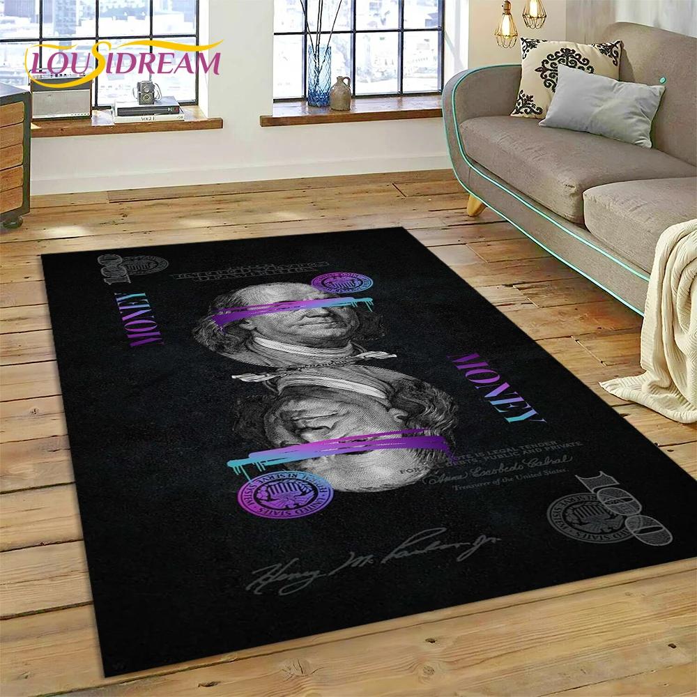 Rich Dollar Euro Pound Money 3D Cartoon Carpet Rug for Home Living Room Bedroom Sofa Doormat Decor,kids Play Non-slip Floor Mat