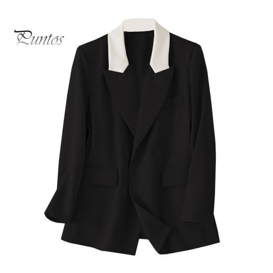 

Женский повседневный пиджак с зазубренными лацканами, длинный рукав, цветной пиджак в стиле пэчворк, двубортный пиджак с клапанами, свободный крой, женская офисная верхняя одежда M чёрный