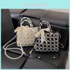 Elegant Simulation Pearl Women Single Shoulder Woven Bag With Lace Bow Decor For Daily Use