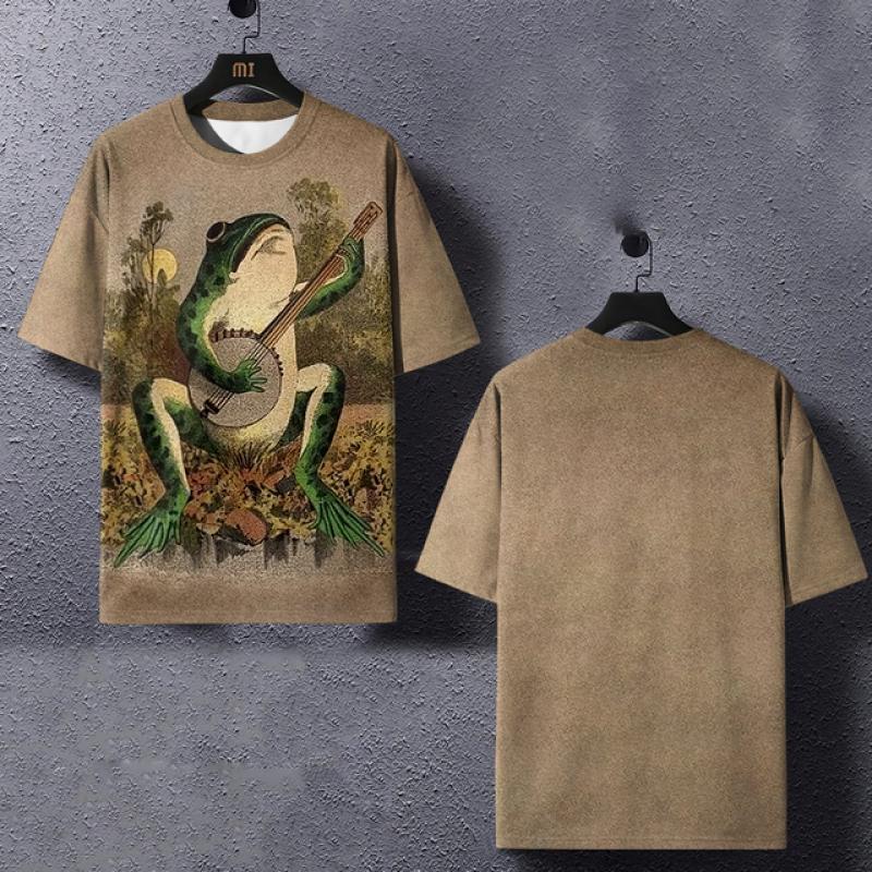Animal T Shirt For Men Japanese Style Frog Element Graphic 3D Print Tees Loose Short Sleeve T-Shirts Oversized Men Clothing Tops