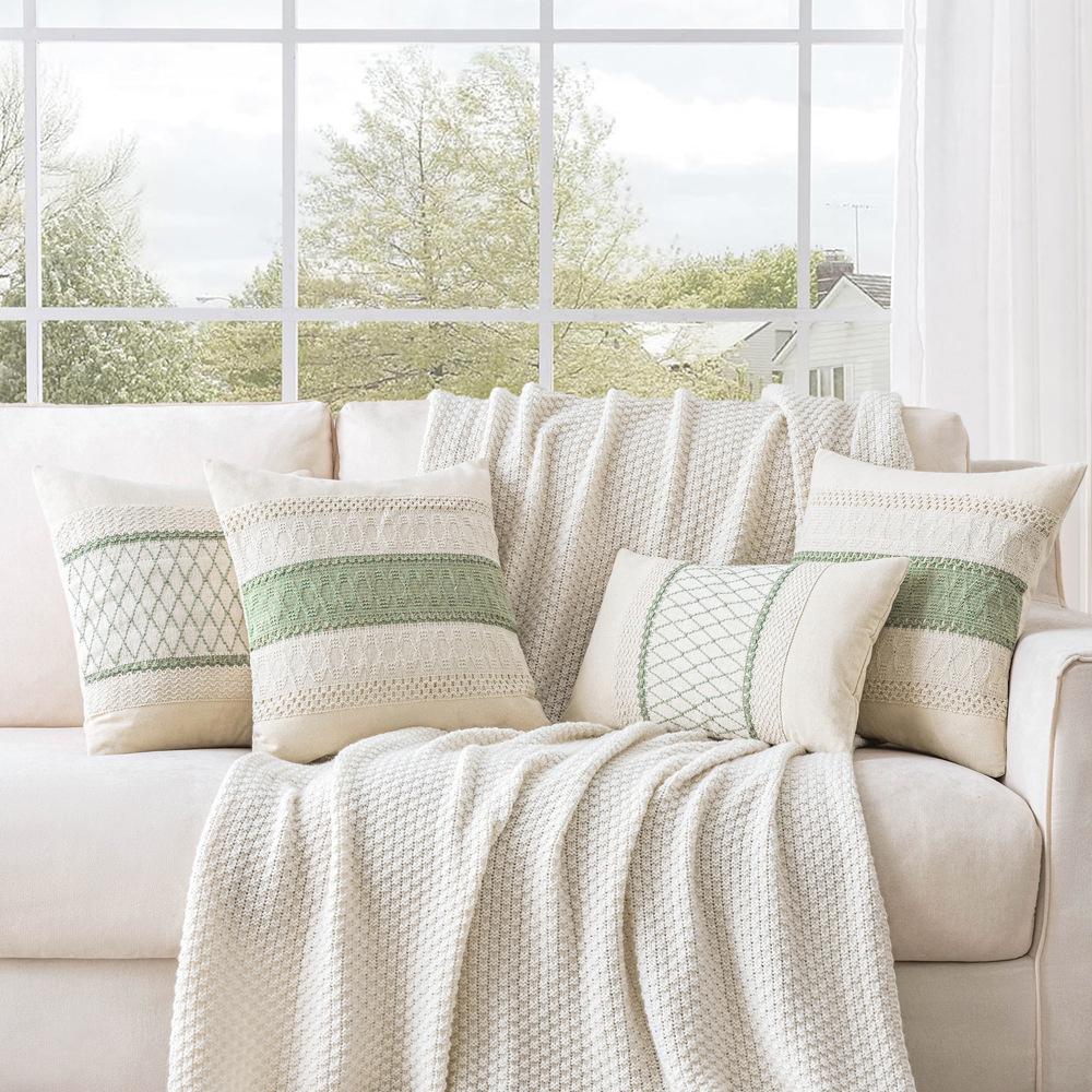 Cotton Thread Splicing Pillow American Pastoral Style Living Room Sofa Pillow Woven Cushion Retro Imitation Cotton Linen Pillow Case