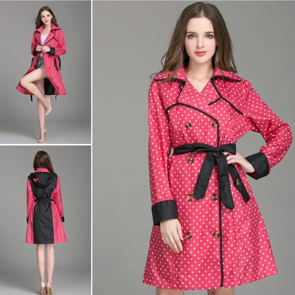 Женский легкий дождевик в горошек с принтом и бантом — фото 7