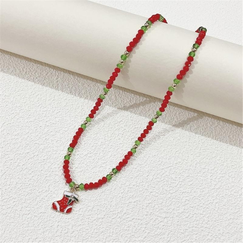 Fashion Cartoon Christmas Pendant Necklace Elegant Collar Necklace Choker Holiday Beaded Charm Neck Chain Party Jewelry