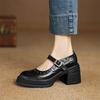 Módní Nové Jaro/léto Boty Mary Jane z pravé kůže pro ženy Módní Nýtovaný Masivní Podpatek Kulatá Špička Dámské Lodičky Boty na Platformě Dámské