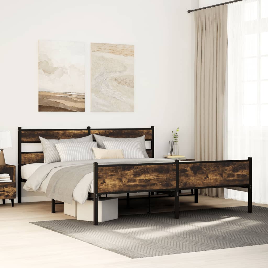 Metal Bed Frame without Mattress Smoked Oak Finish 180 x 200 cm