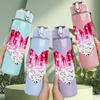 1PC Cracked Pink Red Heart Art Print 750ml Color Plastic Sports Water Bottle Leakproof Flip Straw Lid Suitable for Sports Office Home Use