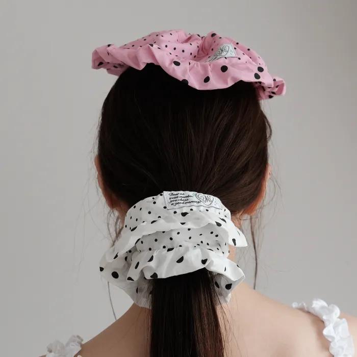 Polka Dot Ruffle Scrunchie (white)