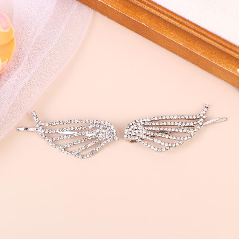 1/2Pcs Fashionable Shiny Angel Wings Hairpins Rhinestone Metal Hair Clips Women'S Hair Ornaments