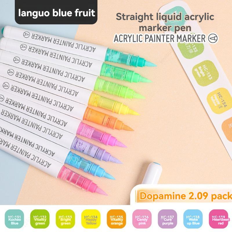 9Colors Straight Liquid Brush Acrylic Paint Pens Set Markers for Rock Painting Wood Canvas Stone DIY Crafts Making Art Supplies