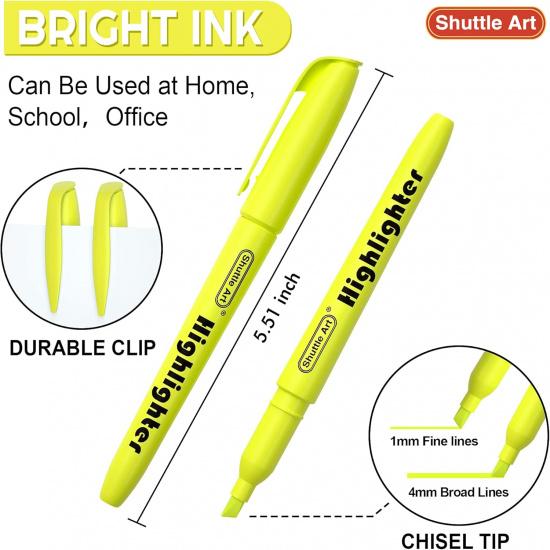 Shuttle Art Yellow Highlighters, 30 Pack Highlighters Bright Colors, Chisel Tip Dry-Quickly Non-Toxic Highlighter markers for Adults Kids