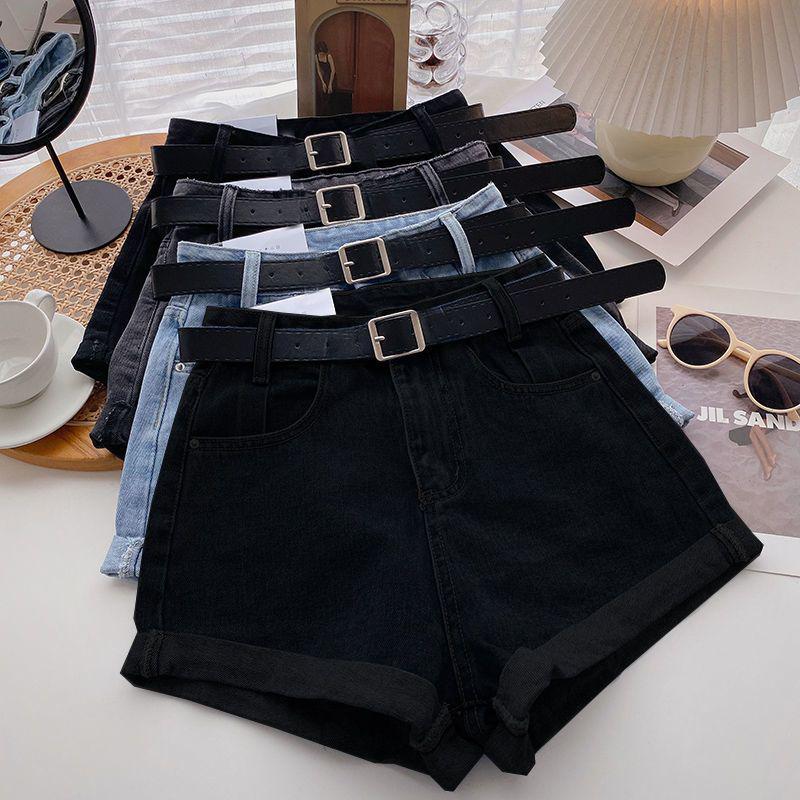 2026 Women's High Waist A-Line Denim Shorts: Slimming, Versatile, Wide Leg, Rolled Hem, Korean Style.