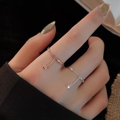 Fashionable Chain Shape Ring Ins Style Tassel Plain Ring Open Finger Ring  Birthday Gifts