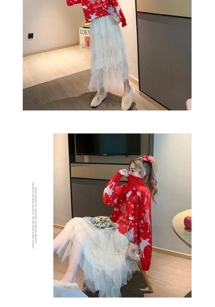 Cozy Retro Hong Kong Style Pullover Sweater - Women's High Neck, Thickened, Trendy Autumn/Winter Wear