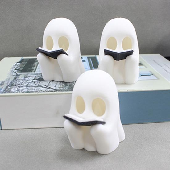 Yousheng Halloween Ghost Reading Night Light Plastic Black Screaming Ghost Statue Jointed Pumpkin Collectible Figure for Halloween Desk Shelf Home