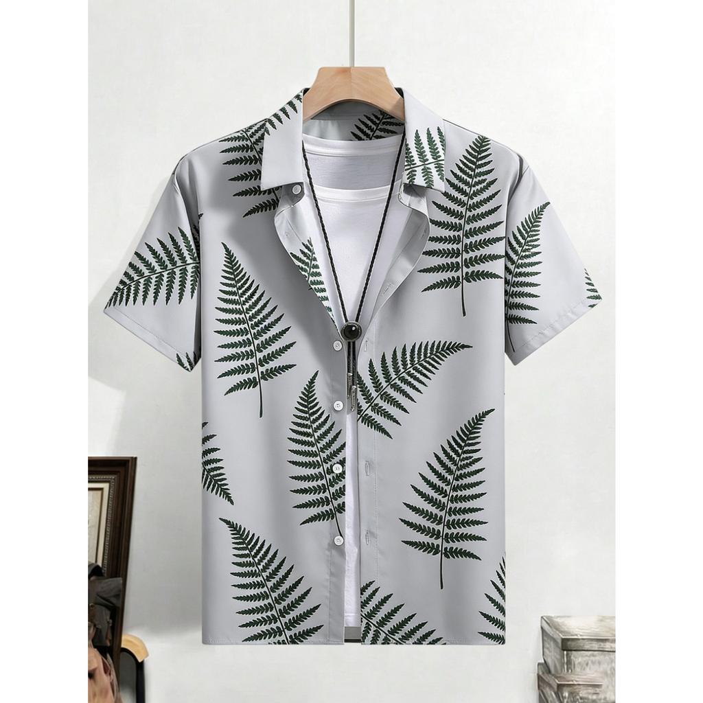 2026 Men's Fashion Simple Short Sleeve Shirt Natural Plant High Definition Printed Shirt Hawaiian Casual Social Clothing for Men