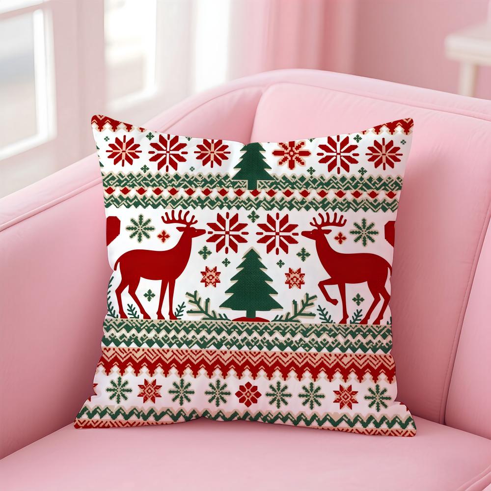 Cchristmas Illustration Cushion Cover Pillowcase Short Plush Invisible Zipper Room Sofa Cushion Cover