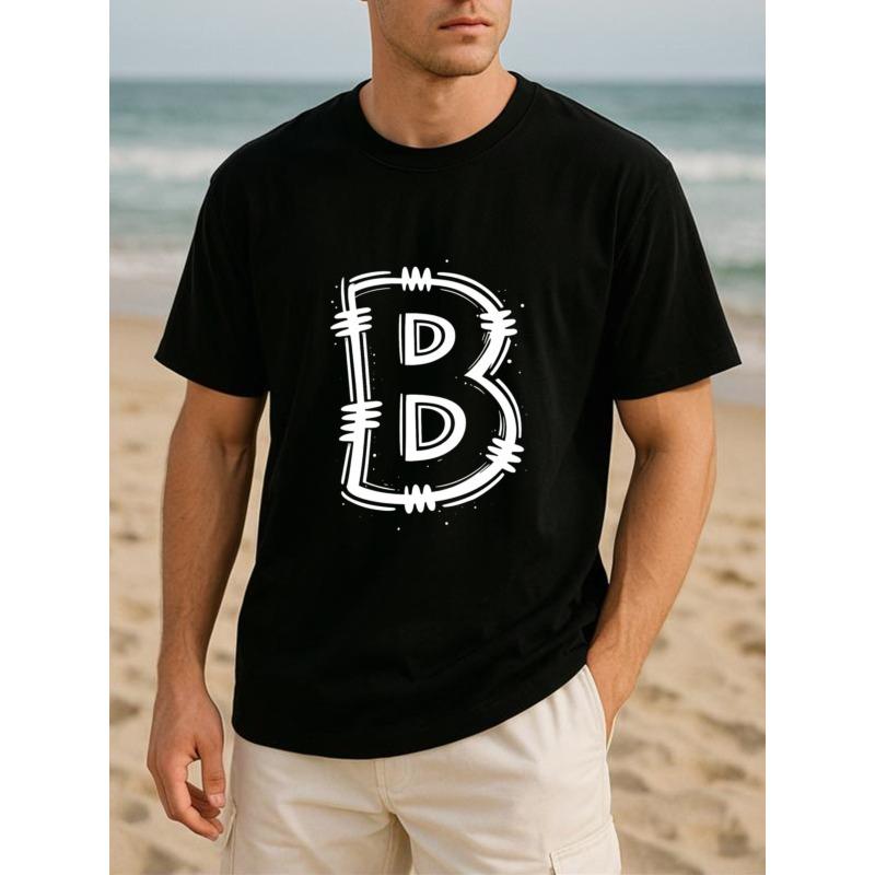 European Sizes Men s Oversized B Graffiti Letter T-Shirt - Streetwear Style with B Print S