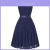 Elegante Vestito Retro Girocollo Senza Maniche con Cuciture in Pizzo, Cintura Larga e Gonna Svasata Aderente