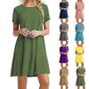 Summer Women Loose Solid Color Dress Short Sleeve Round Neck Large Size