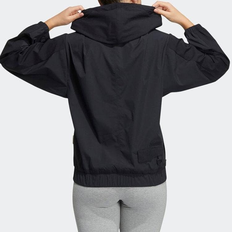 Adidas Originals Solid Color Sports Hooded Jacket Women jackets Black HE6597