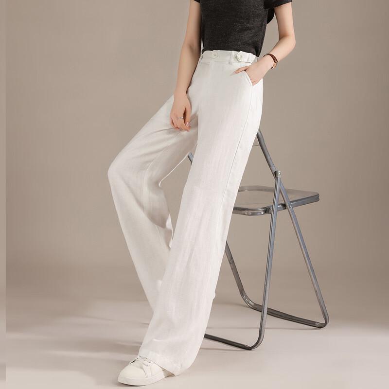 RAIN.CUN Women's White High-Waist Linen Blend Wide-Leg Pants