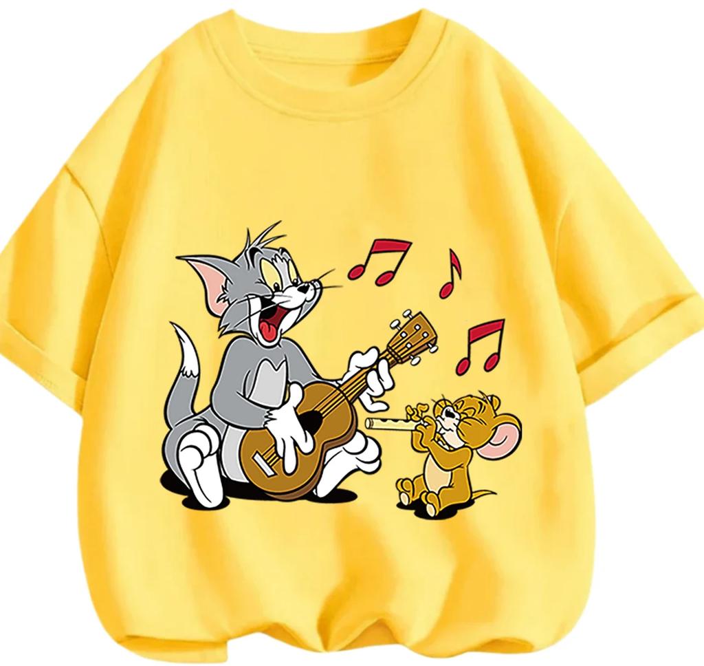Everyday Wear Tom And Jerry Crew Neck Tee Summer Breathable Casual Short Sleeve Tops For Children