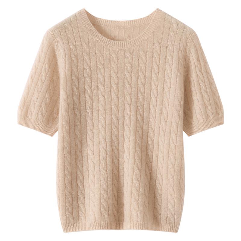 

Женский свитер с круглым вырезом, свободного кроя, крупной вязки, с коротким рукавом, 100% кашемир, Осень/Зима 2025 Large